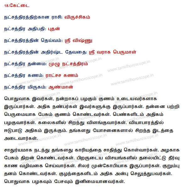 27 stars in Tamil horoscope