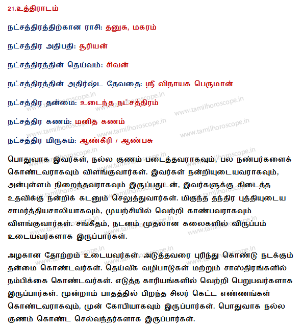 27 stars in Tamil horoscope